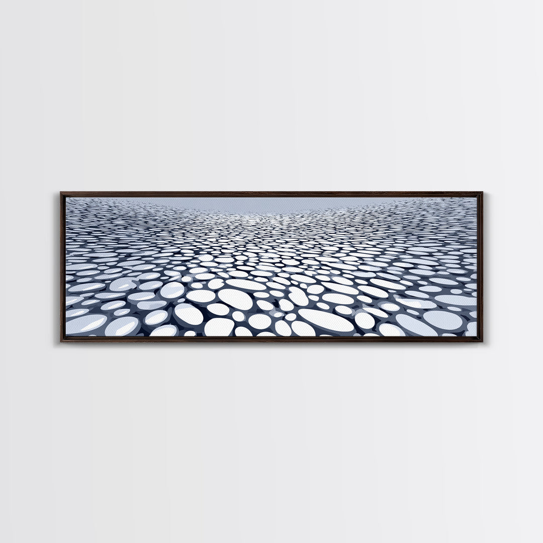 Blue White Pebble Horizon Perspective Canvas Print, Abstract Wall Art, Modern Geometric Decor For Office And Living Room