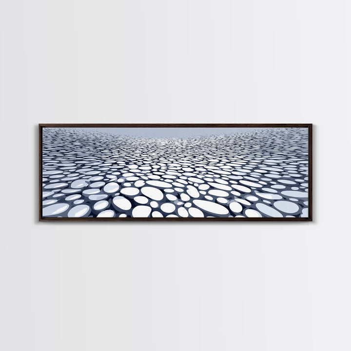 Blue White Pebble Horizon Perspective Canvas Print, Abstract Wall Art, Modern Geometric Decor For Office And Living Room