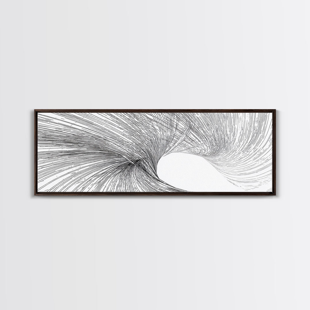 Black White Vortex Wave Line Art Canvas Print, Modern Abstract Wall Art, Minimalist Geometric Decor For Living Room And Office