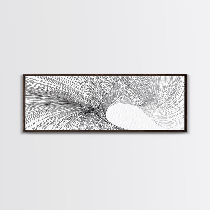 Black White Vortex Wave Line Art Canvas Print, Modern Abstract Wall Art, Minimalist Geometric Decor For Living Room And Office