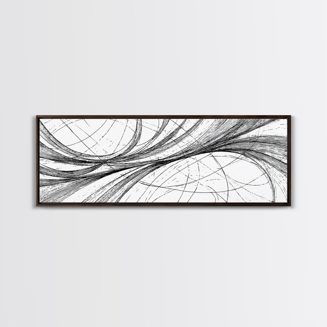 Sweeping Black White Ellipse Line Canvas Print, Modern Abstract Wall Art, Minimalist Geometric Office And Home Decor Print