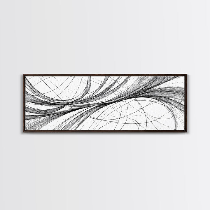 Sweeping Black White Ellipse Line Canvas Print, Modern Abstract Wall Art, Minimalist Geometric Office And Home Decor Print