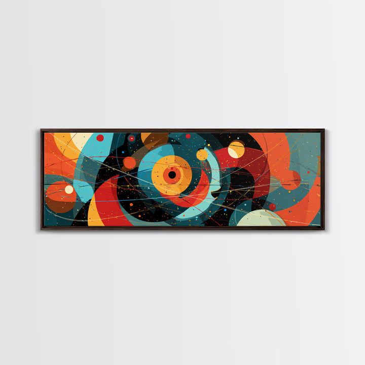 Vibrant Cosmic Circles And Orbits Canvas Print, Midcentury Modern Abstract Wall Art, Space Age Retro Office Decor, Large Art Print