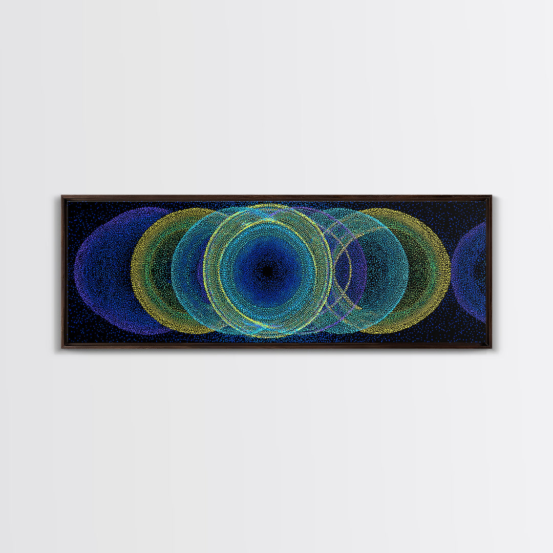 Neon Blue Green Overlapping Circles Canvas Print, Modern Abstract Art, Retro Geometric Wall Decor, Colorful Office Wall Art