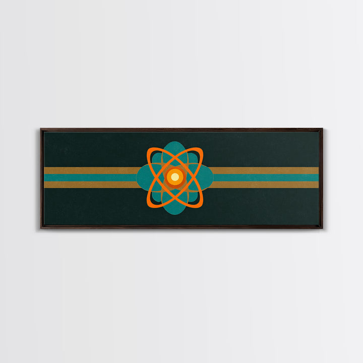 Orange And Teal Atomic Symbol Wall Art, Mid Century Modern Decor, Retro Sci Fi Poster, Space Abstract Art, Modern Art Print