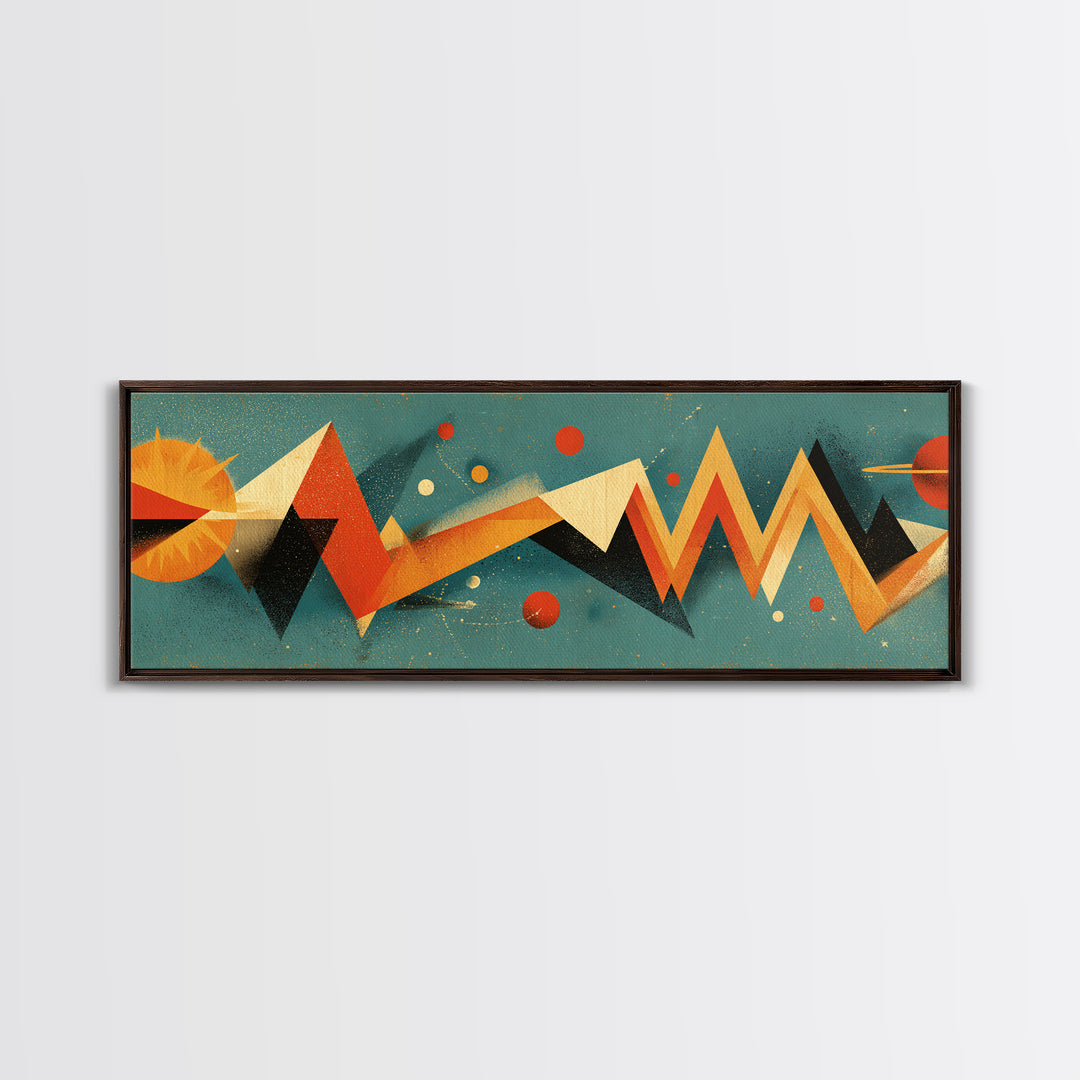Atomic Sun Zigzag Abstract Wall Art, Mid Century Modern Geometric Print, Orange Teal Retro Decor, Bauhaus Inspired Poster
