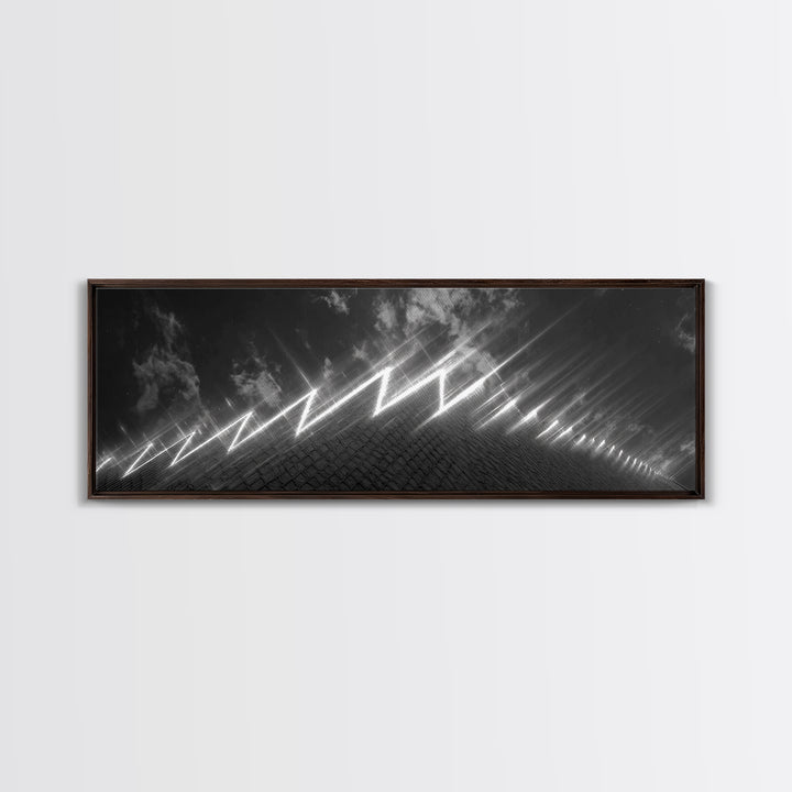 Black And White Lightning Perspective Wall Art, Modern Abstract Art Print, Sci Fi Retro Poster, Masculine Office Wall Decor