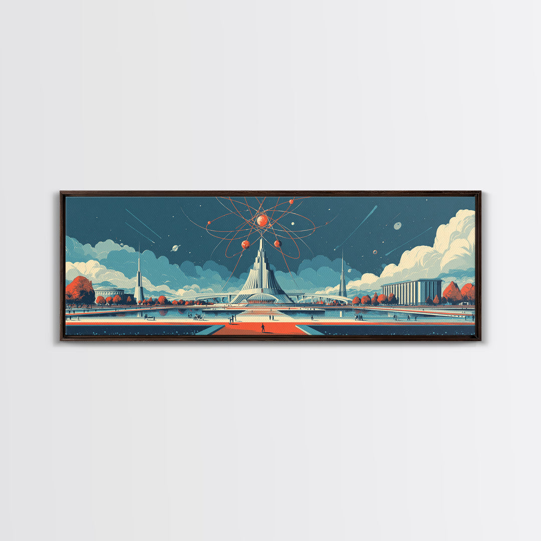 Atomic Expo Pavilion Wall Art, Midcentury Modern Art Print, Retro Futurist Architecture Poster, Space Age Office Decor Gift