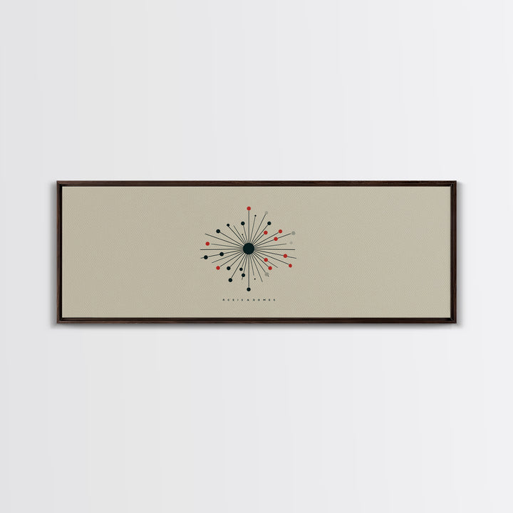 Minimal Atomic Starburst Wall Art, Midcentury Modern Print, Beige Black Red Geometric Poster, Retro Office Decor Gift For Home