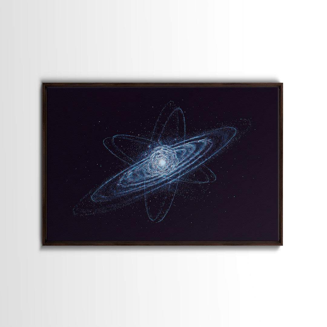 Blue Particle Galaxy Orbit Wall Art, Cosmic Retro Art, Space Abstract Art Print, Modern Geometric Home Decor, Canvas Print