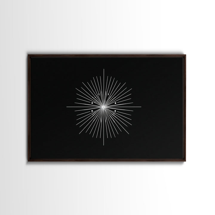 Radial Atomic Star Compass Wall Art, Black And White Midcentury Art Print, Minimalist Geometric Modern Decor, Canvas Print