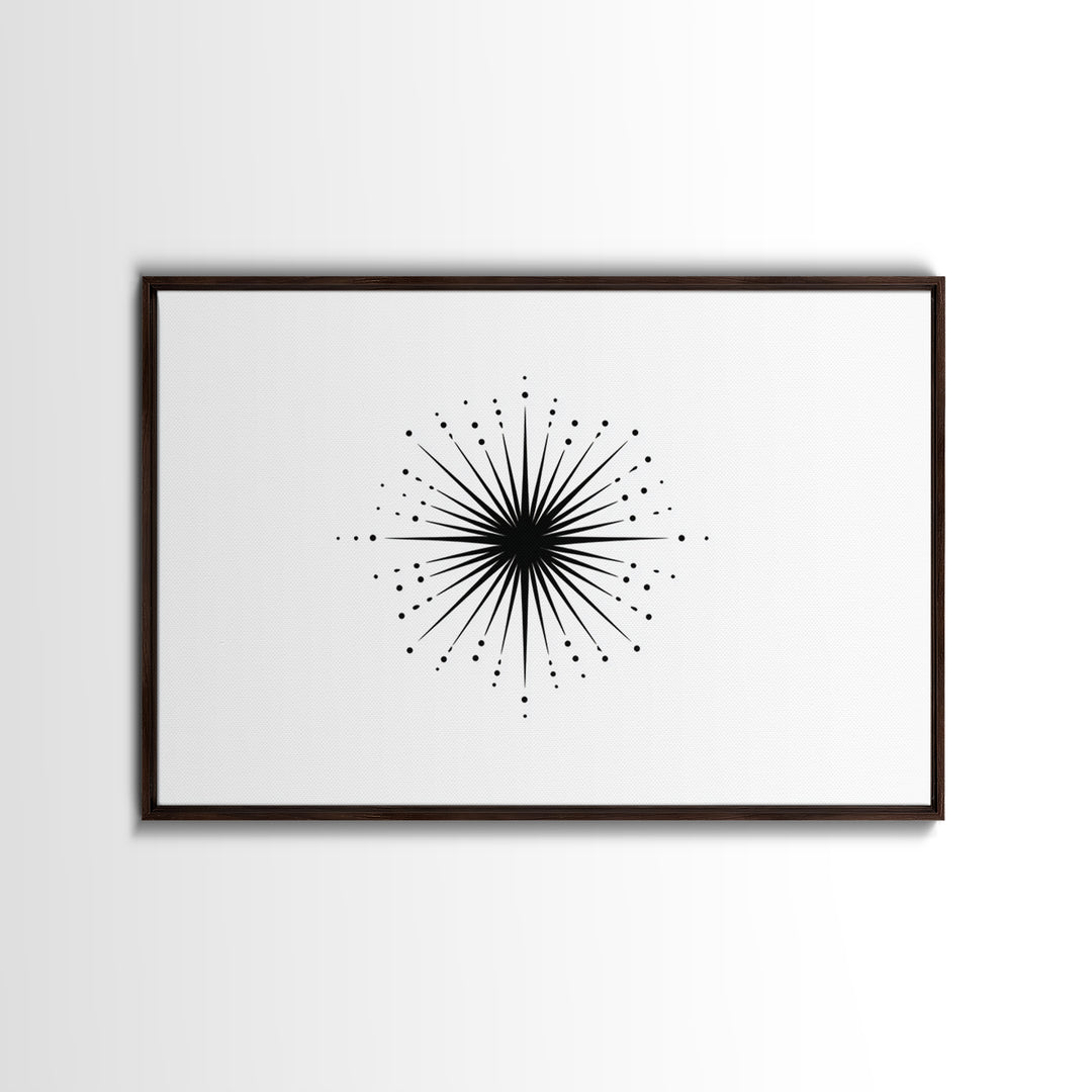 Black Radial Starburst Wall Art, Minimalist Modern Abstract Art Print, Geometric Dots Decor Poster, Midcentury Canvas Print