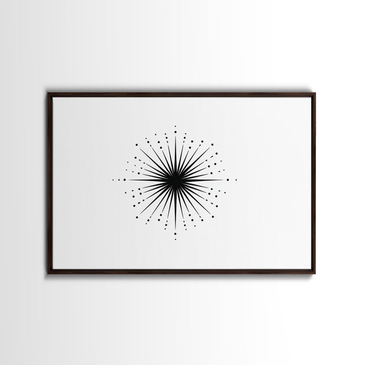 Black Radial Starburst Wall Art, Minimalist Modern Abstract Art Print, Geometric Dots Decor Poster, Midcentury Canvas Print