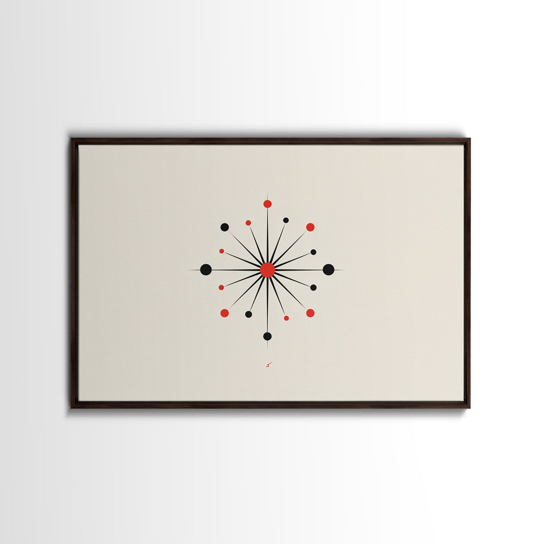 Red Black Atomic Starburst Wall Art, Midcentury Modern Art Print, Minimalist Geometric Poster, Retro MCM Wall Decor, Atomic Ranch Home Decor