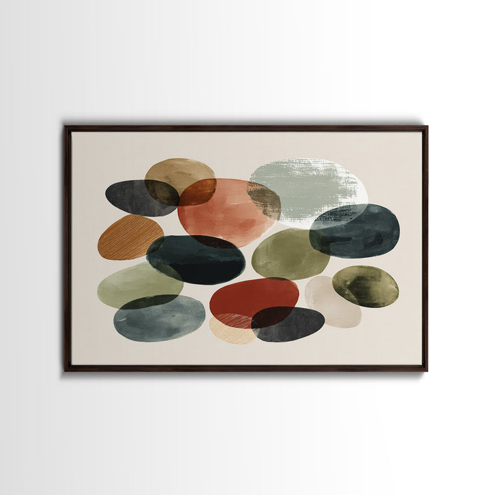 Overlapping Muted Oval Shapes Canvas Print, Midcentury Modern Art, Abstract Wall Decor, Bauhaus Poster, MCM Home Decor Print