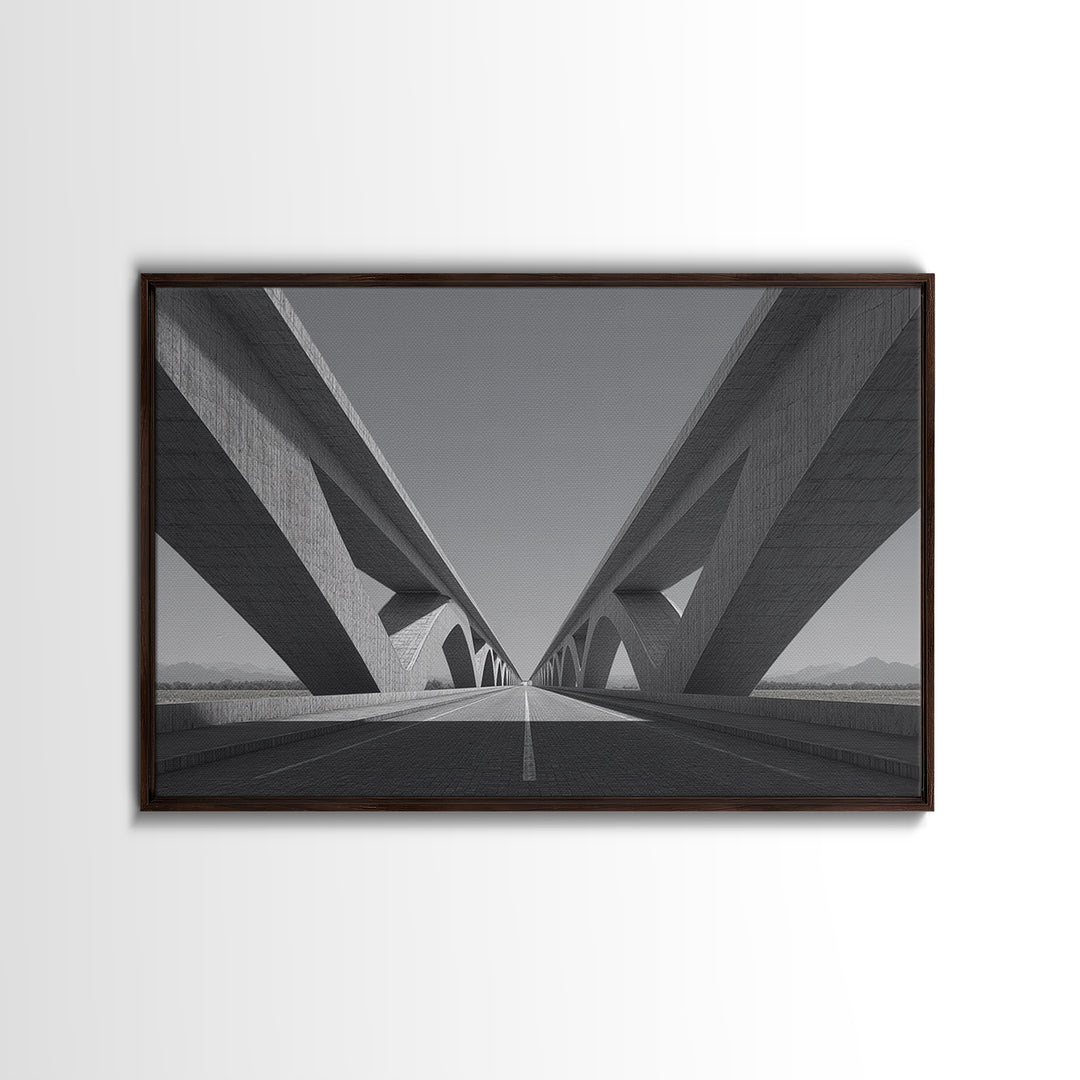 Black And White Concrete Bridge Wall Art, Brutalist Architecture Print, Geometric Perspective, Modern Office Decor Gift Idea