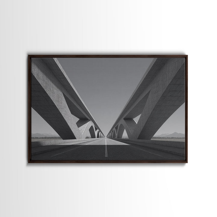 Black And White Concrete Bridge Wall Art, Brutalist Architecture Print, Geometric Perspective, Modern Office Decor Gift Idea