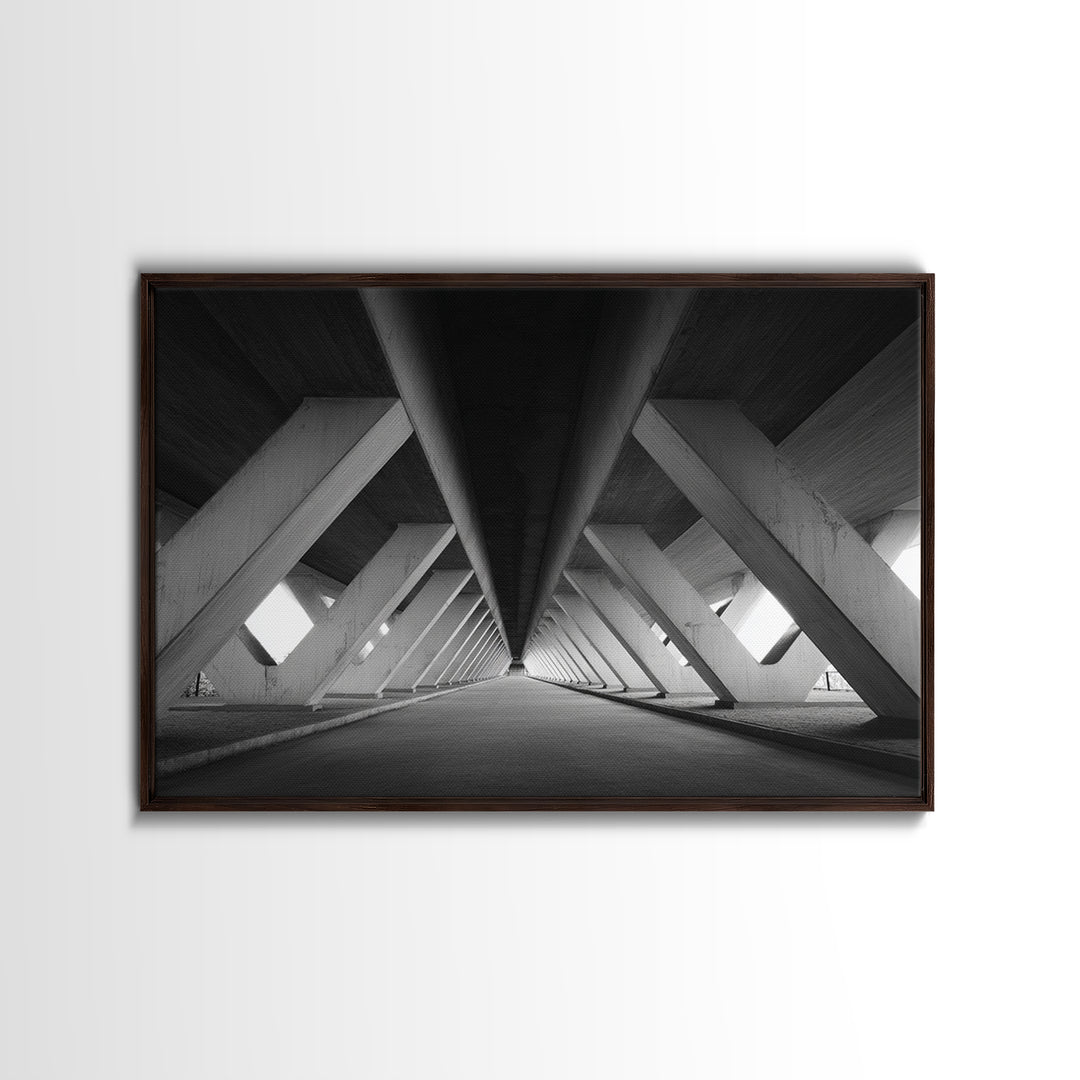 Symmetric Underpass Vanishing Point Wall Art, Black And White Architecture Print, Minimalist Modern Office Decor Gift Idea, Large Poster