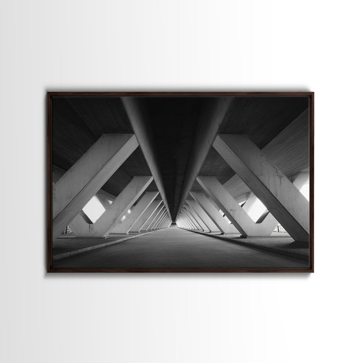 Symmetric Underpass Vanishing Point Wall Art, Black And White Architecture Print, Minimalist Modern Office Decor Gift Idea, Large Poster