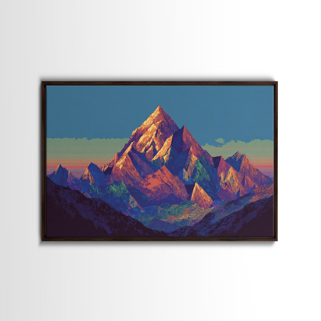 Vibrant Sunset Alpine Mountain Wall Art, Mid Century Modern Landscape Poster, Colorful Retro Home Decor, Large Canvas Print