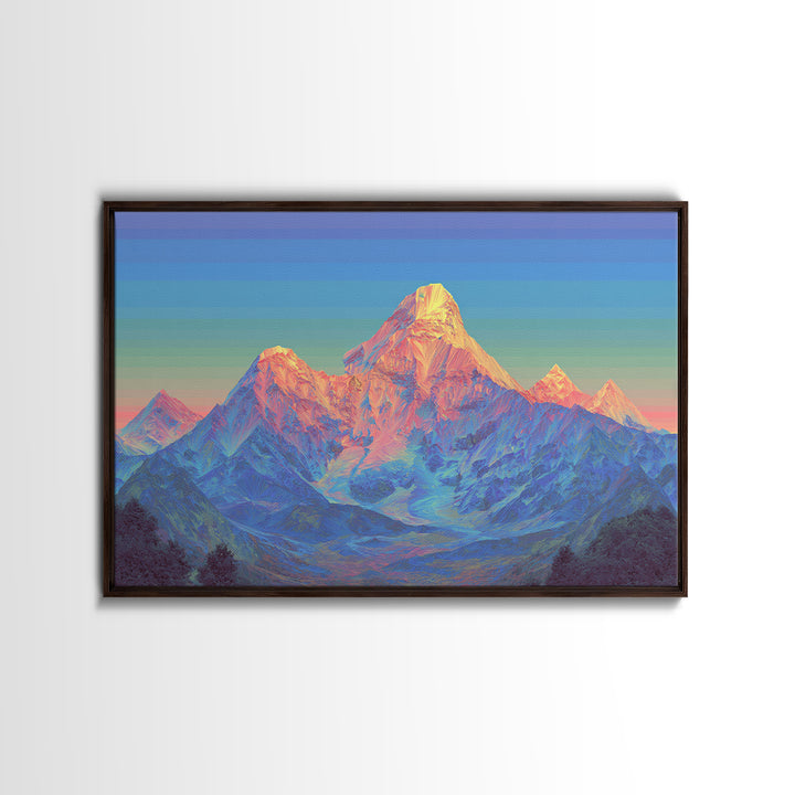 Pastel Himalayan Mountain Glow Canvas Print, Colorful Mid Century Modern Wall Art, Sunrise Landscape, Living Room Decor Print