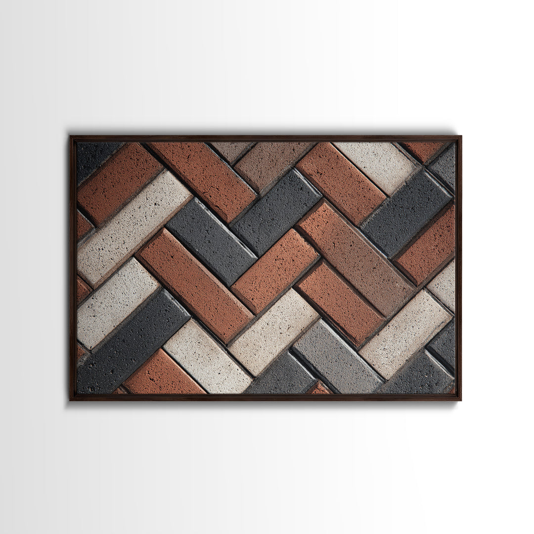 Herringbone Brick Pattern Canvas Print, Geometric Wall Art, Industrial Modern Decor, Earth Tone Texture, Home Office Poster
