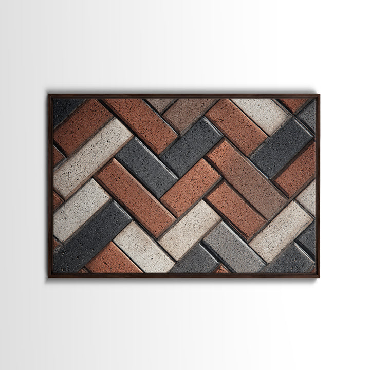 Herringbone Brick Pattern Canvas Print, Geometric Wall Art, Industrial Modern Decor, Earth Tone Texture, Home Office Poster