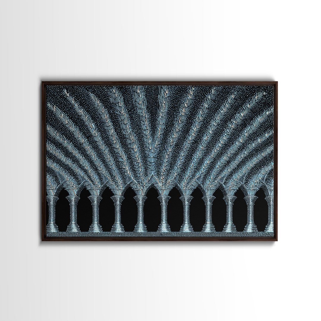 Blue Gothic Archway Wall Art, Architectural Canvas Print, Black White Geometric Poster, Cathedral Decor, Modern Home Gift