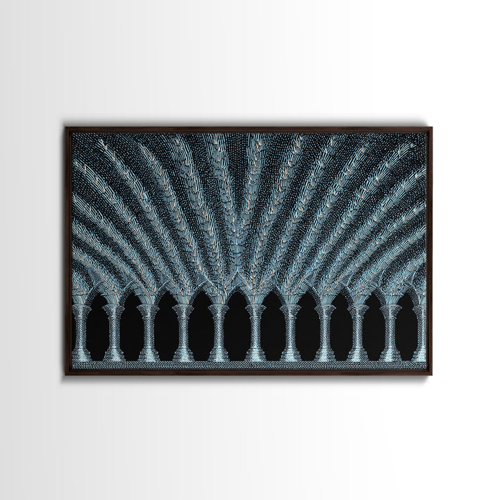 Blue Gothic Archway Wall Art, Architectural Canvas Print, Black White Geometric Poster, Cathedral Decor, Modern Home Gift
