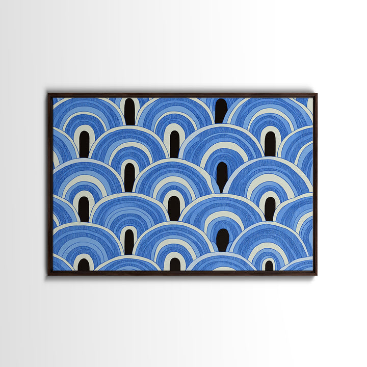 Blue Art Deco Scallop Arches Wall Art, Geometric Pattern Print, Modern Wall Decor, Coastal Abstract Poster, Bedroom Decor