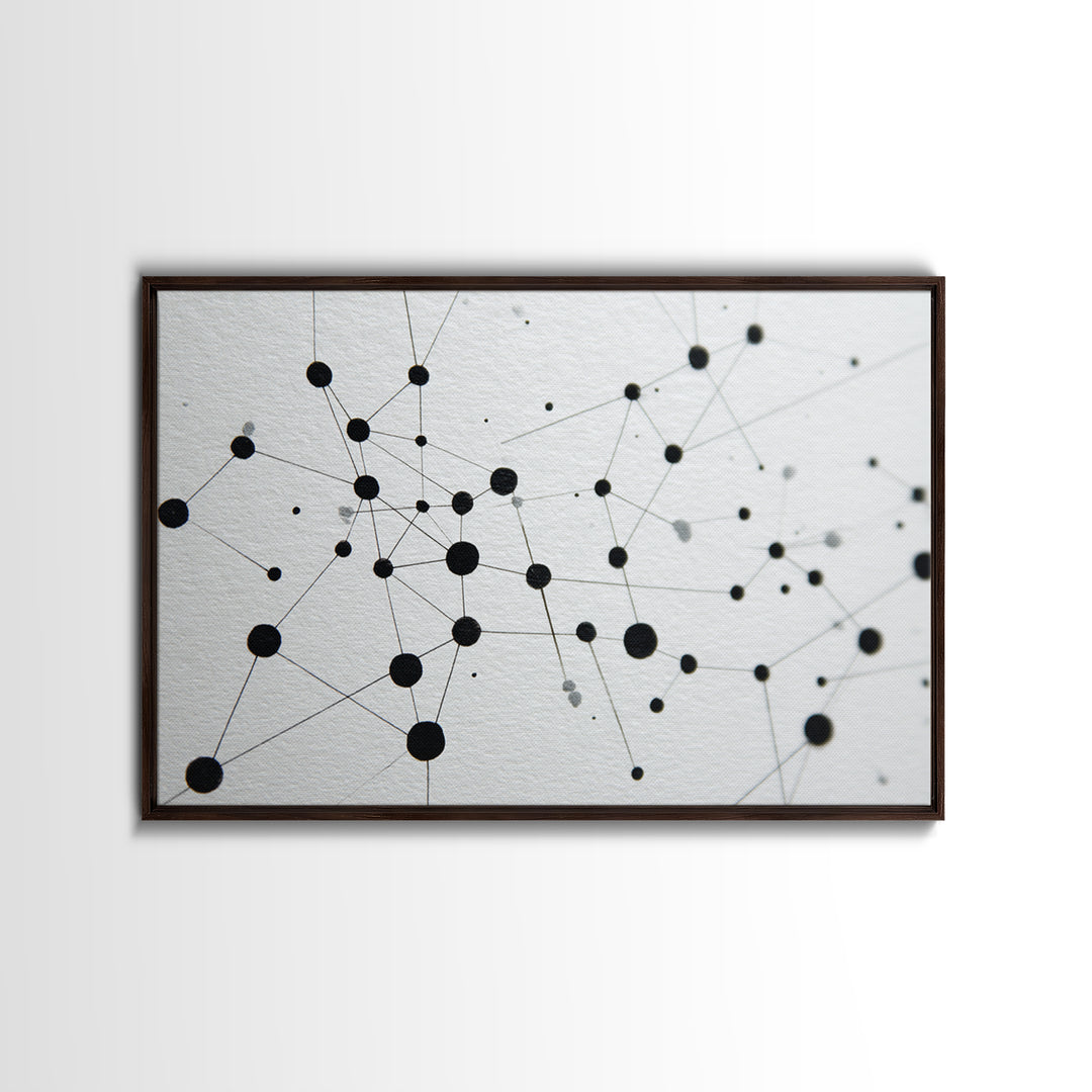 Black Molecular Network Canvas Print, Minimalist Geometric Wall Art, Modern Abstract Art, Science Office Decor, Monochrome Poster