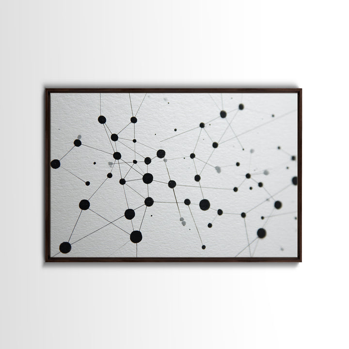 Black Molecular Network Canvas Print, Minimalist Geometric Wall Art, Modern Abstract Art, Science Office Decor, Monochrome Poster