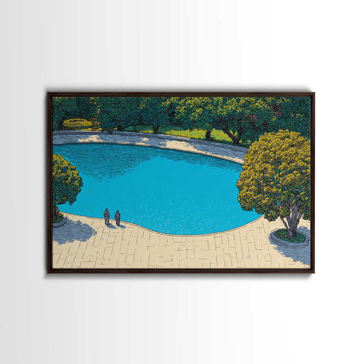 Turquoise Lagoon Garden Path Wall Art, Mid Century Modern Canvas Print, Scenic Landscape Poster, Blue Nature Home Decor Print