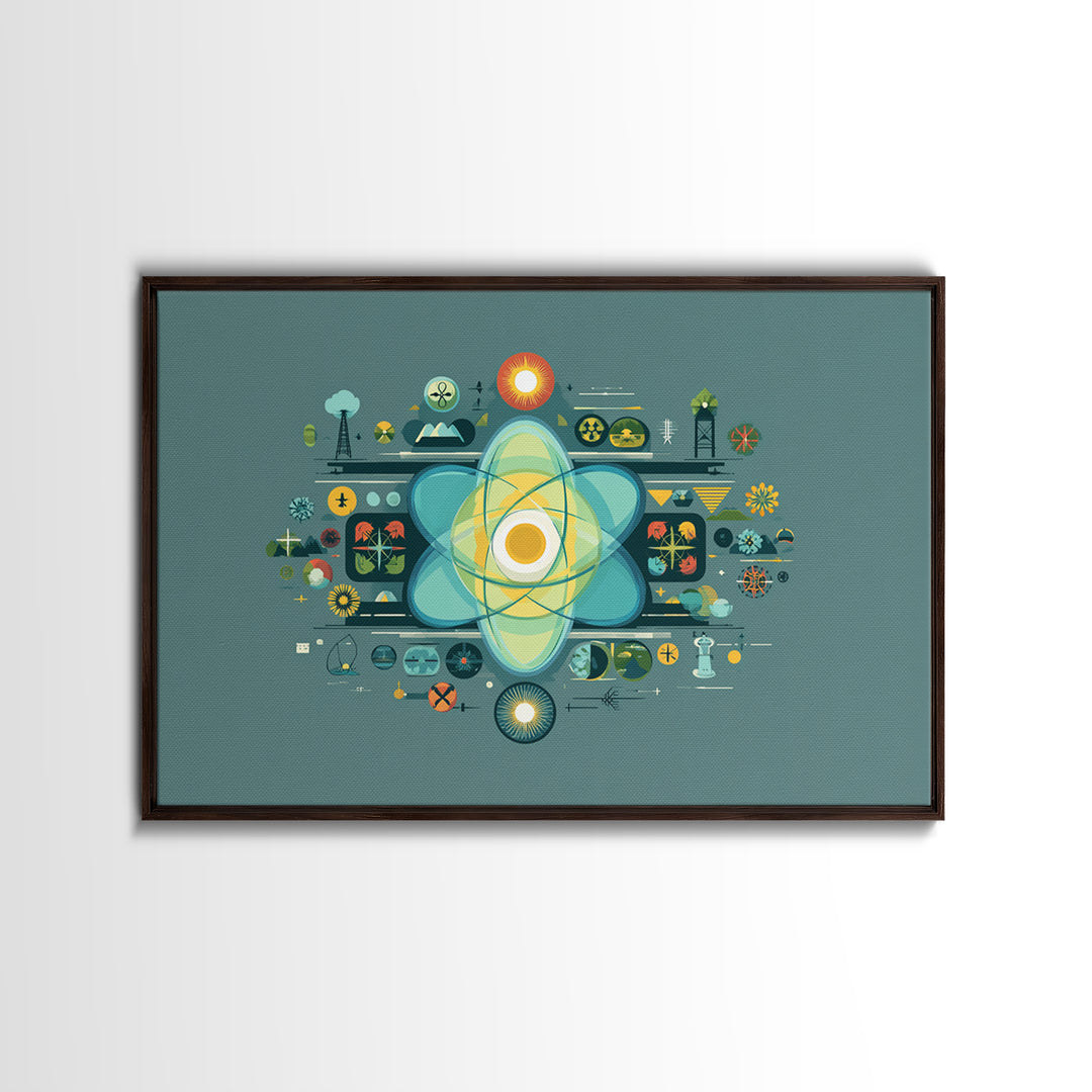 Teal Atomic Diagram Wall Art, Midcentury Modern Science Poster, Geometric Abstract Print, Retro MCM Home Office Decor Gift