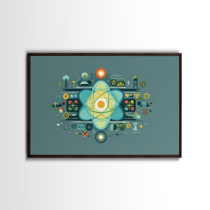 Teal Atomic Diagram Wall Art, Midcentury Modern Science Poster, Geometric Abstract Print, Retro MCM Home Office Decor Gift
