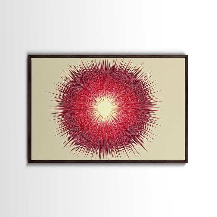 Red Radial Sunburst Wall Art, Midcentury Modern Art Print, Atomic Geometric Decor, Retro MCM Living Room Home Decor Poster