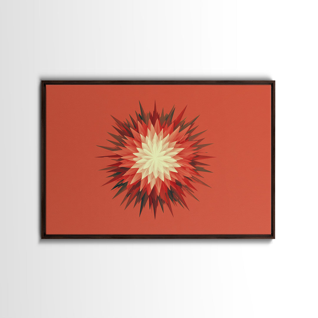 Layered Red Starburst Canvas Print, Midcentury Modern Art, Atomic Geometric Poster, Orange Retro Wall Decor For Living Room