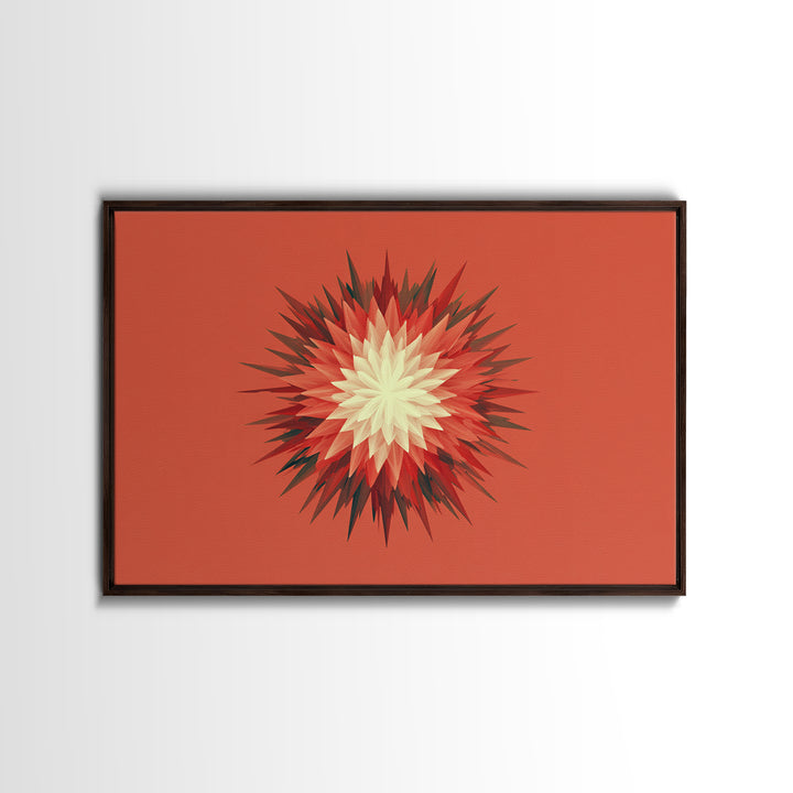 Layered Red Starburst Canvas Print, Midcentury Modern Art, Atomic Geometric Poster, Orange Retro Wall Decor For Living Room