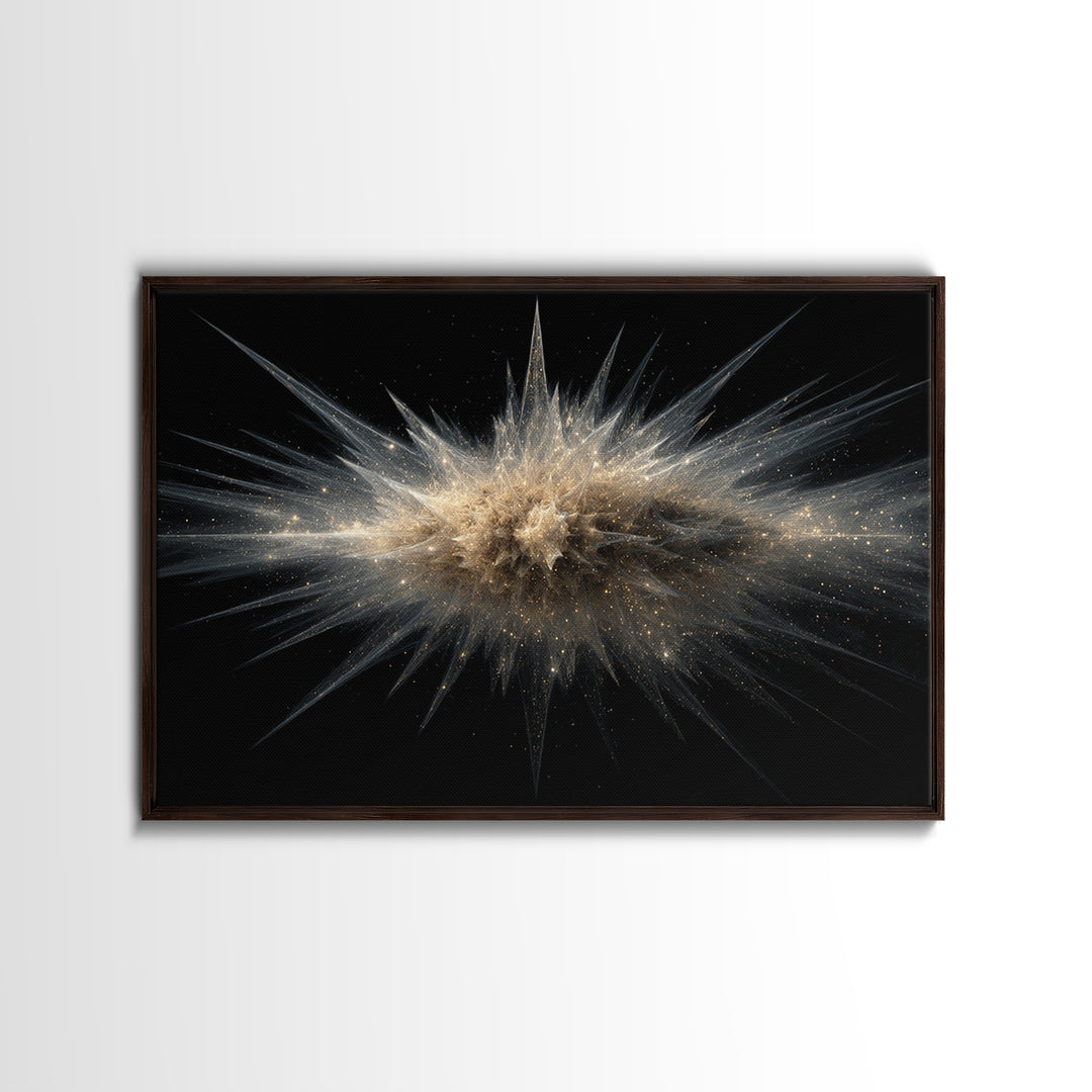 Gold Cosmic Explosion Canvas Print, Modern Abstract Art, Space Abstract Wall Decor, Black Galaxy Poster For Home Office Decor