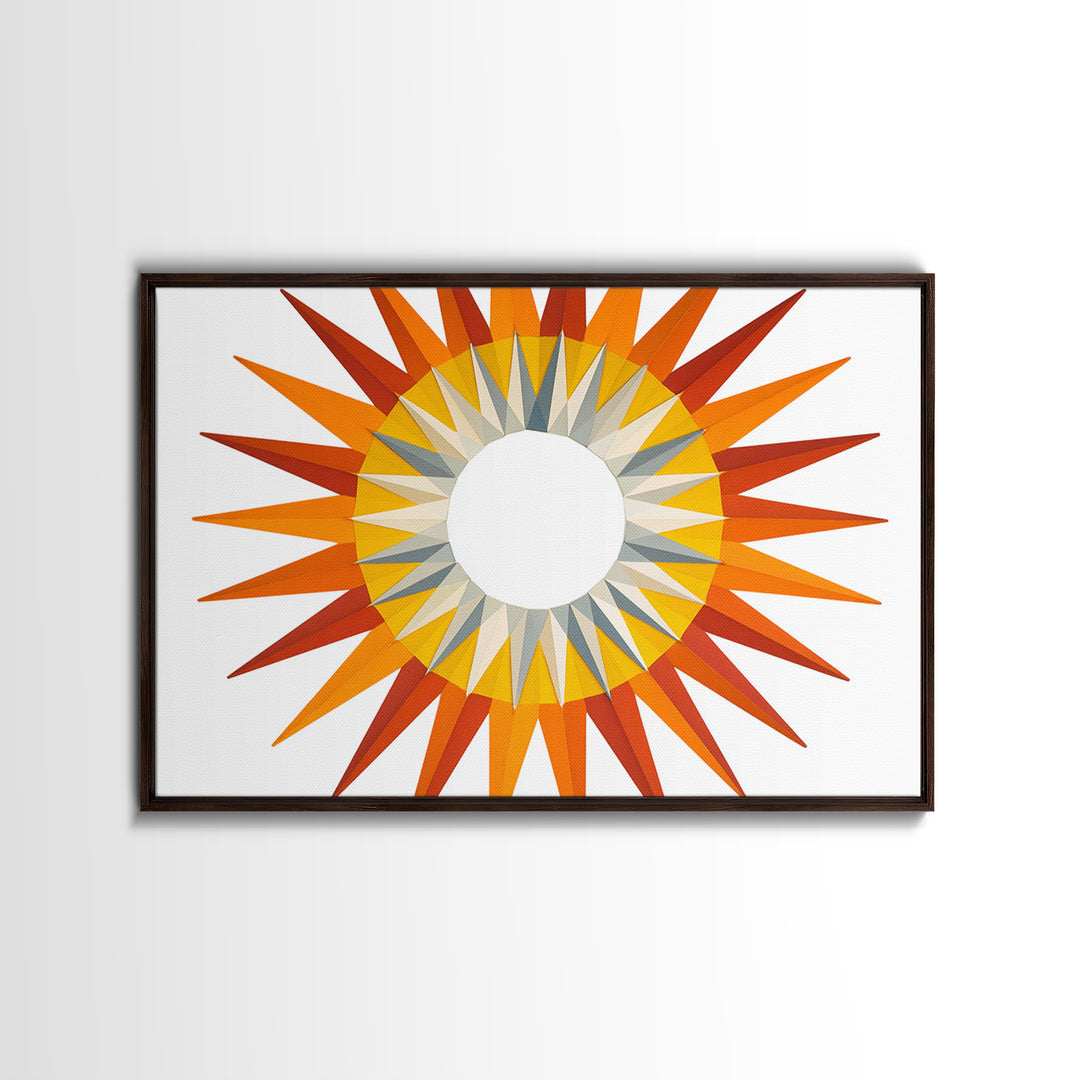 Orange Geometric Sunburst Wall Art, Midcentury Modern Art Print, Atomic Circle Poster, Yellow Retro Decor For Living Room