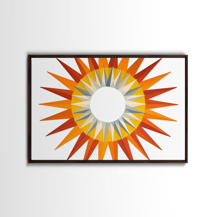 Orange Geometric Sunburst Wall Art, Midcentury Modern Art Print, Atomic Circle Poster, Yellow Retro Decor For Living Room