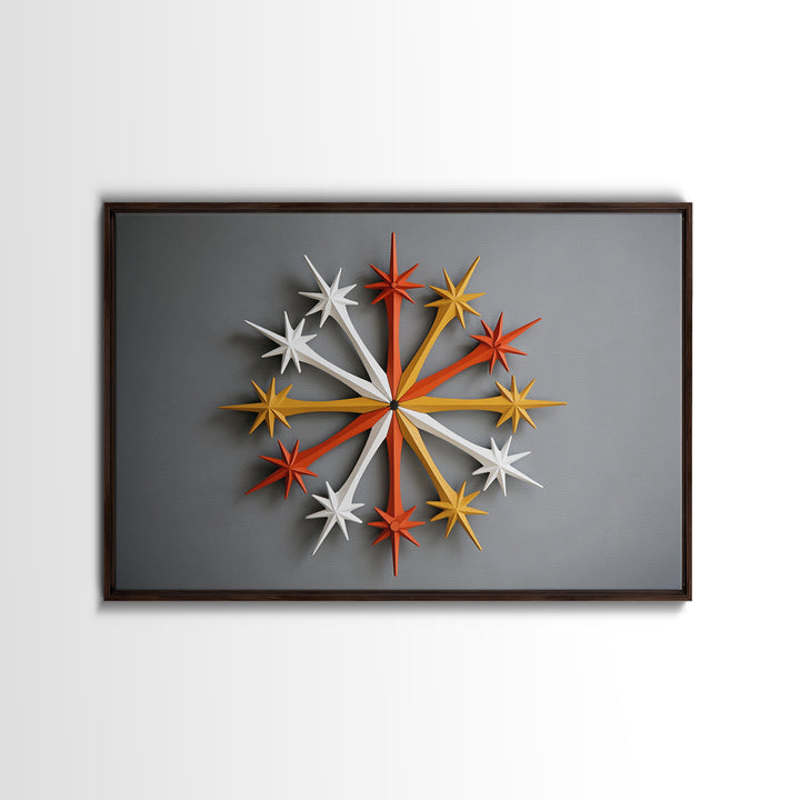 Atomic Star Wall Sculpture Wall Art, Midcentury Modern Home Decor Print, Retro 50s Space Age Poster, Orange Yellow Gray MCM