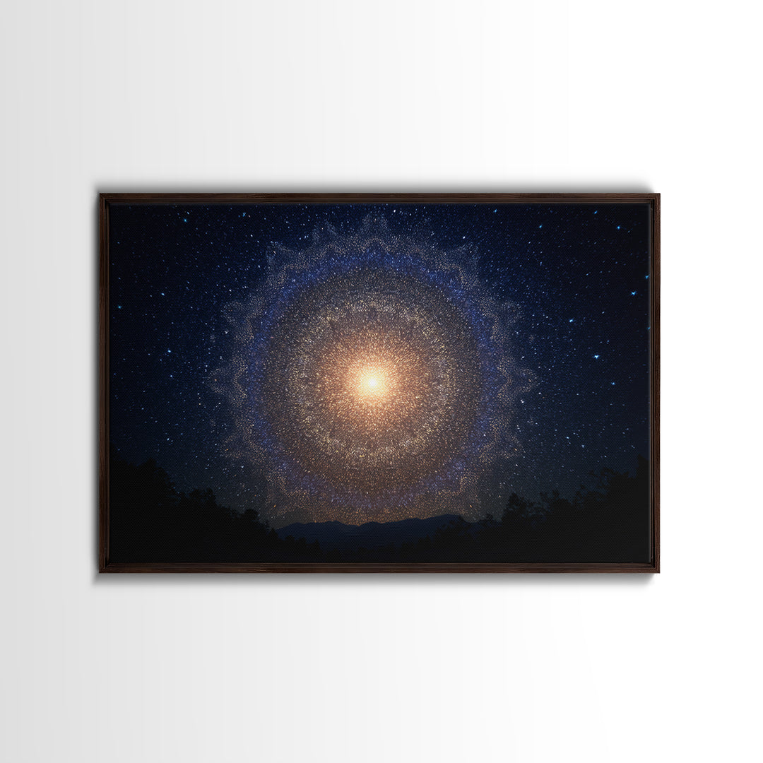 Starry Night Cosmic Mandala Canvas Print, Modern Abstract Wall Art, Galaxy Poster, Blue Space Decor For Bedroom Home Office