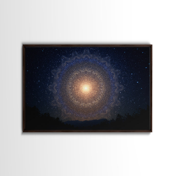 Starry Night Cosmic Mandala Canvas Print, Modern Abstract Wall Art, Galaxy Poster, Blue Space Decor For Bedroom Home Office