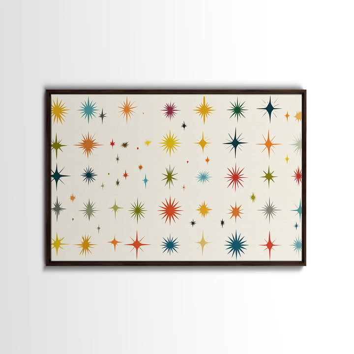 Cream Atomic Starburst Pattern Wall Art, Midcentury Modern Print, Retro 50s Colorful Home Decor, MCM Framed Canvas Print