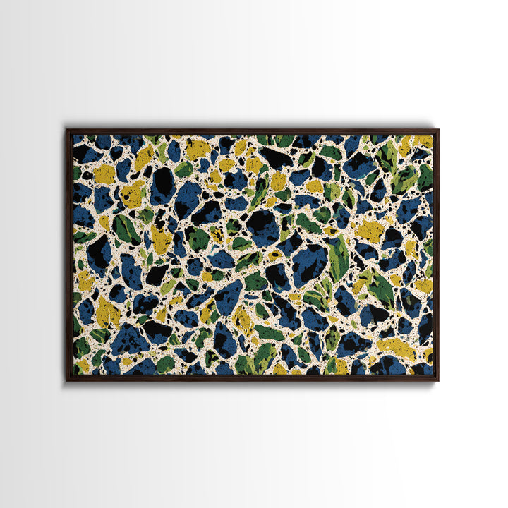 Blue Green Pebble Terrazzo Wall Art, Midcentury Modern Art Print, Abstract Geometric Pattern, Large Canvas Print, Retro MCM Home Decor