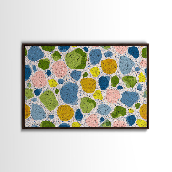 Pastel Pebble Terrazzo Abstract Wall Art, Midcentury Modern Art Print, MCM Colorful Geometric Decor, Framed Canvas Print
