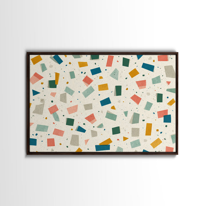 Confetti Geometric Shapes Wall Art, Midcentury Modern Art Print, Retro Colorblock Pattern, MCM Office Decor Canvas Print
