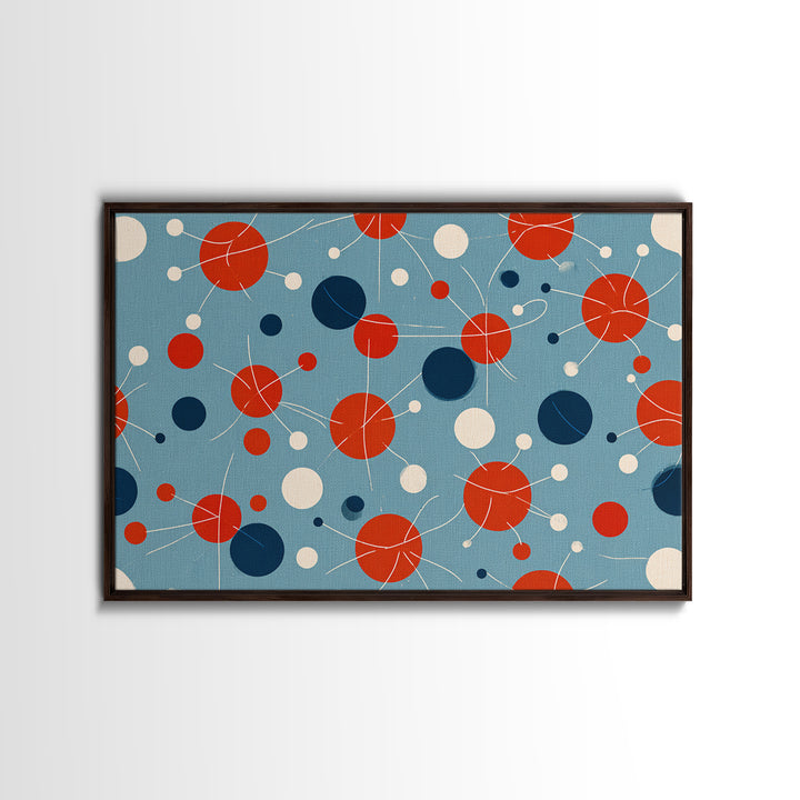 Blue Red Atomic Circles Wall Art, Midcentury Modern Art Print, Retro Space Age Pattern, MCM Living Room Canvas Print Decor