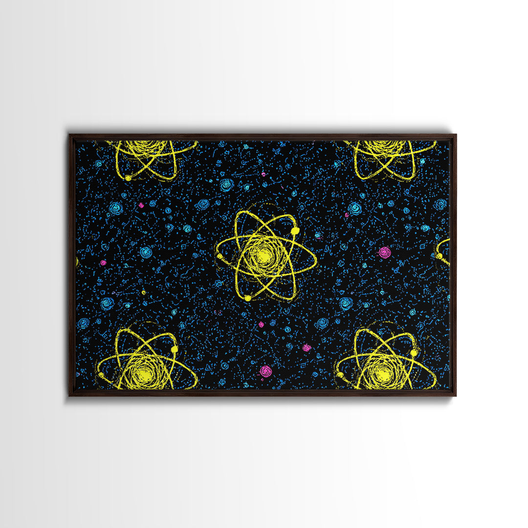 Yellow Atom Starfield Pattern Wall Art, Mid Century Modern Decor, Retro Space Poster, Atomic Art Print, Cosmic Sci Fi Wall Decor